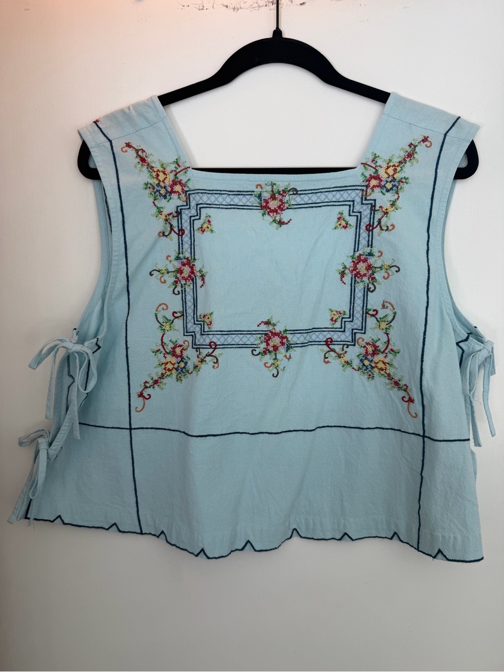 Free People Light Blue Embroidered Square-Neck Tie-Side Tank - Picture 5 of 10